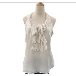 WHBM Ivory Silk Ruffle Lace Blouse Size M V-Neck Sleeveless Romantic Coquette